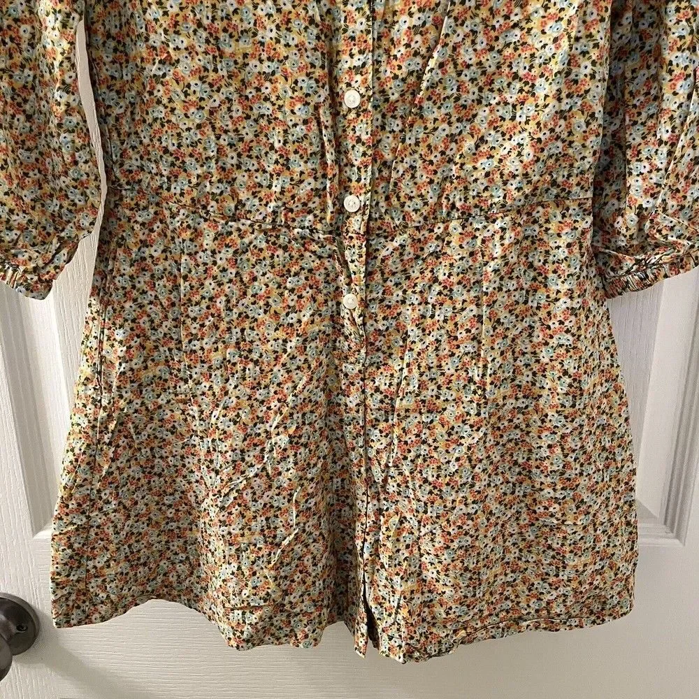 Gap Kids Mustard Yellow Floral Romper 3/4 Sleeve Girls Size Medium 8